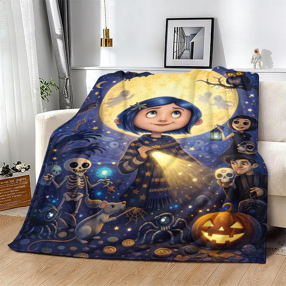 Coraline Cartoon Printied Blanket,Bed Throws Flannel Travel Blanket,throw blanket，Warm Beautiful Flannel Soft and Comfortable Blanket Home Travel Blanket,Adults Kids Holiday Birthday Xmas Christmas Party Gifts