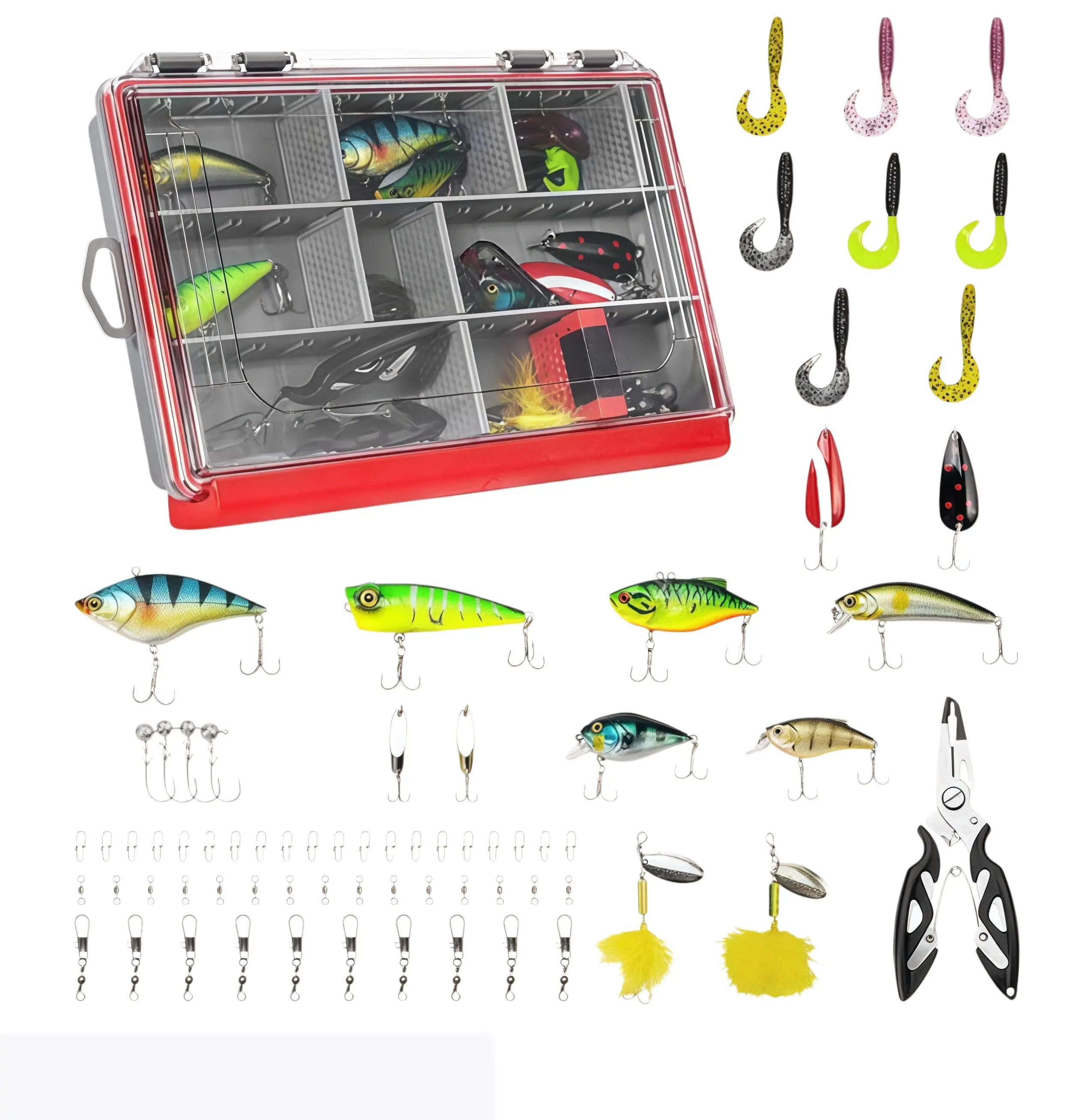 [Back to School Gift] KastKing MadBite Fishing Kit –71/143/182/265/400PCS Complete Tackle Set with Hooks, Sinkers, Bobbers & Storage Box for Bass, Trout & Panfish Fishing Practice Casting Lure  SummerVibes