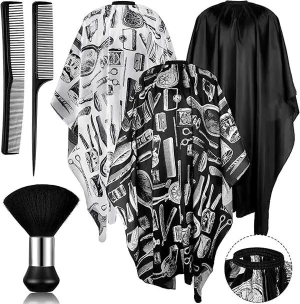 6-Pack Professional Lightweight Daily Durable Waterproof Barber Capes with Adjustable Snap Closure, Neck Duster & Combs Brush for Hair Stylists (Automotive & Motorcycle Repair Tool Compatibility)