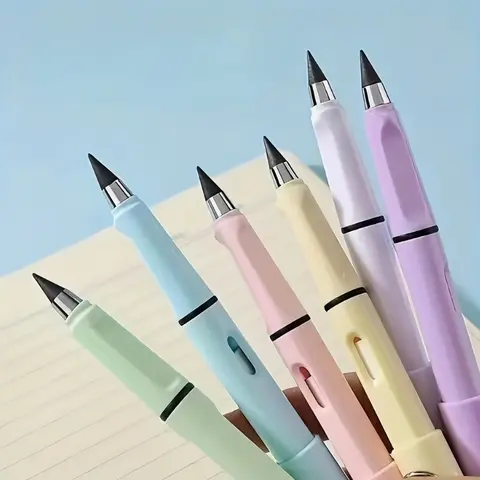 6/12 pcs Technology Infinite Pencils, 0.5 mm Permanent Unbreakable Straight-Rod Pencils, No-Sharpening Mechanical Pencil Set, Multi-Color Writing Stationery, Writing Tools