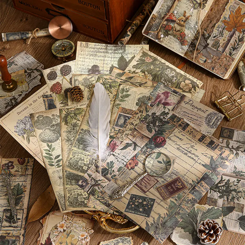 Vintage Scrapbook Paper, 30 Sheets Lost Memory Retro Botanical Material Paper for Junk Journal Decorative Collage Craft