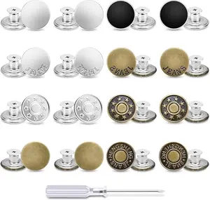 32 Sets 17mm Pants Button Replacement, No-Sew Metal Jean Buttons with Screwdrivers Instant Adjustable Button for Replacement Repair Loose Jeans, Suspender, Jacket Coat (Assorted)