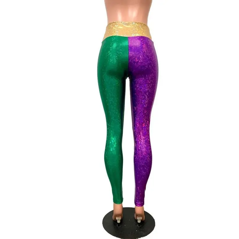 Mardi Gras Leggings - Holographic Color Block Pants Mardi Gras Leggings - Holographic Color Block Pants