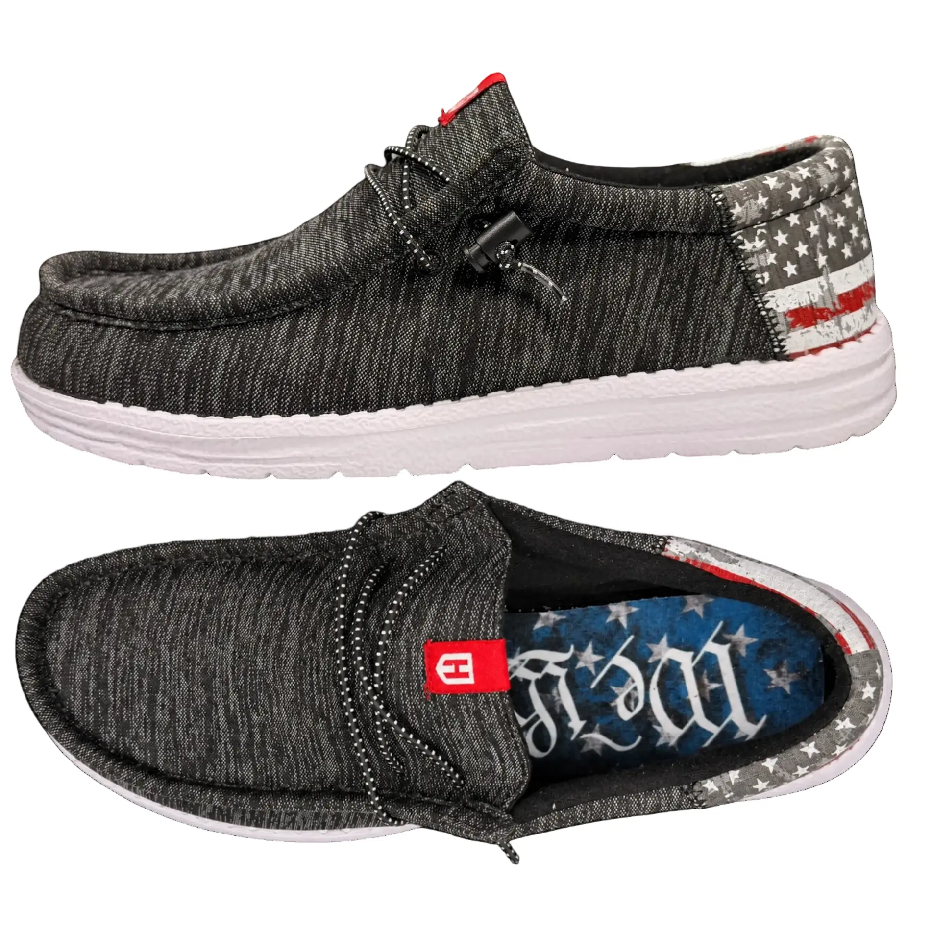 Roam Blackout Unisex Slip-On Walking Shoes - Casual Patriotic Sneakers with Breathable Fabric and American Flag Print, Soft, Elastic, Men's Shoes, Laces, Eva Sole, Casual Slip-On, Cushioned, Footwear, Textile, Flexible, Lightweight, Black Loafers, Slip-On