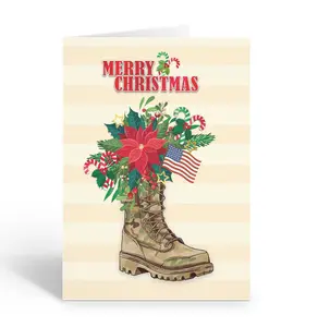 Stonehouse Collection Military USA Christmas Greeting Cards,12 Pack with Envelopes, Patriotic Holiday Cards, Red, White & Blue Patriotic Design, Blank Inside - Made in the USA