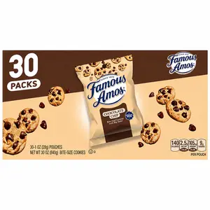 Famous Amos Original Recipe Chocolate Chip Bite-Size Cookies, 30 Pack Box, 30 oz