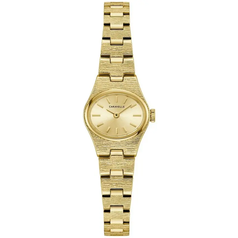 Women's Polished Finish Stainless Steel Caravelle Carvin Fashion Watch - Simple Dial, Analog Classical Dressy Fashion Gold-Accented Quartz Watches for Women Jewelry, Analog Quartz Watches