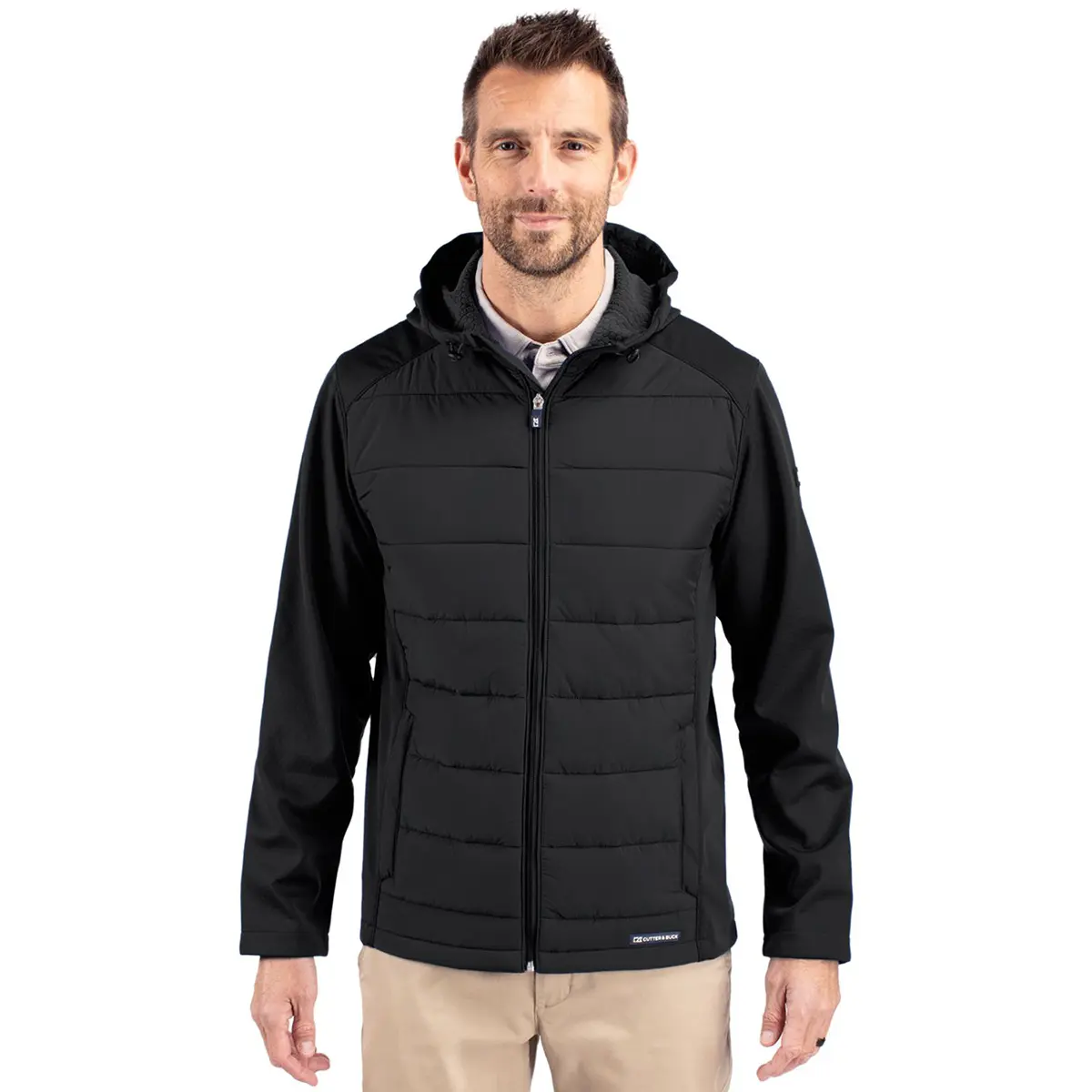 Cutter & Buck Evoke Hybrid Eco Softshell Recycled Full Zip Mens Big & Tall Hooded Jacket