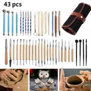 43Pcs Pottery Clay Sculpting Tools Double Sided Ceramic Clay Carving Tool Set with Carrying Case Bag for Beginners Professionals School Student Pottery Modeling Smoothing