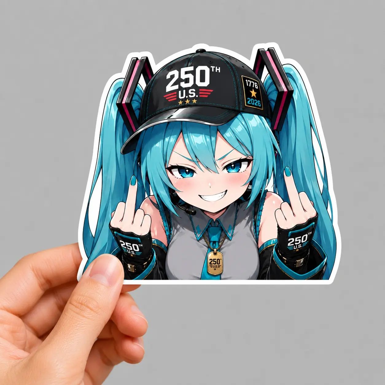 Hatsune Miku Savage 250th U.S. Vinyl Sticker, Funny Patriotic Vocaloid Decal, Waterproof Anime Meme Sticker for PC Tumbler Decor