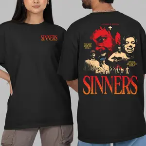 Sinners Double Sided Black T-Shirt, Vintage Movie Unisex Horror Action Film Shirt- Streetweart Graphic S-5XL T-Shirt