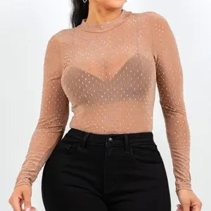 Dana Top Women - Gold Sequined Long Sleeve Crew Neck Top for Women