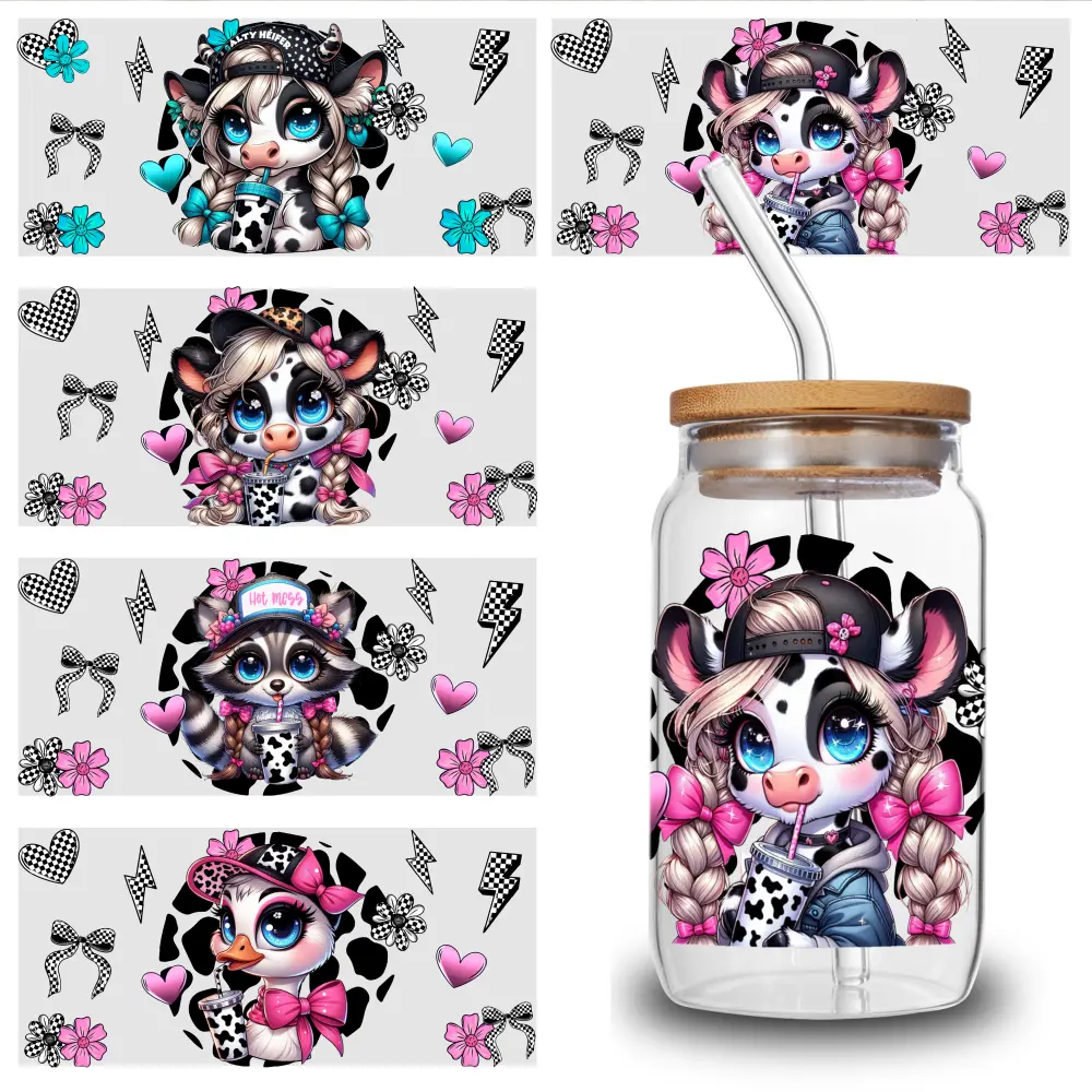 5 Sheets Cow Girl UV DTF Stickers Plastic Self-Adhesive Labels UV DTF Transfer Stickers for Glass Cups DIY Water Bottle Glass Glass DTF Transfer Stickers for 16 oz Tumbler side  eyes  sticker