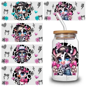 5 Sheets Cow Girl UV DTF Stickers Plastic Self-Adhesive Labels UV DTF Transfer Stickers for Glass Cups DIY Water Bottle Glass Glass DTF Transfer Stickers for 16 oz Tumbler side  eyes  sticker