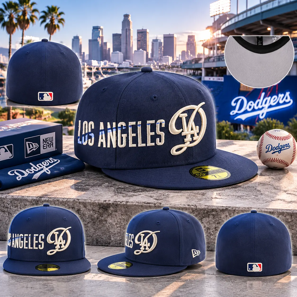 2026 New Era Los Angeles Dodgers 59FIFTY Fitted Hat – Navy Blue Embroidered LA Baseball Cap Streetwear Style