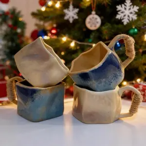 Wabi sabi Handcrafted White Purple Ceramic Mug 240 ml Irregular Unique Kiln Glaze Artistic Pottery Drinkware Heat Resistant Mug for Coffee Tea Latte One of a Kind Gift for Him or Her