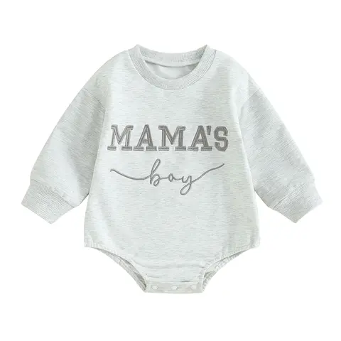 FOCUSNORM Newborn Baby Boy Romper Mamas Boy Onesie Sweatshirt Long Sleeve Oversized Bodysuit Infant Fall Romper