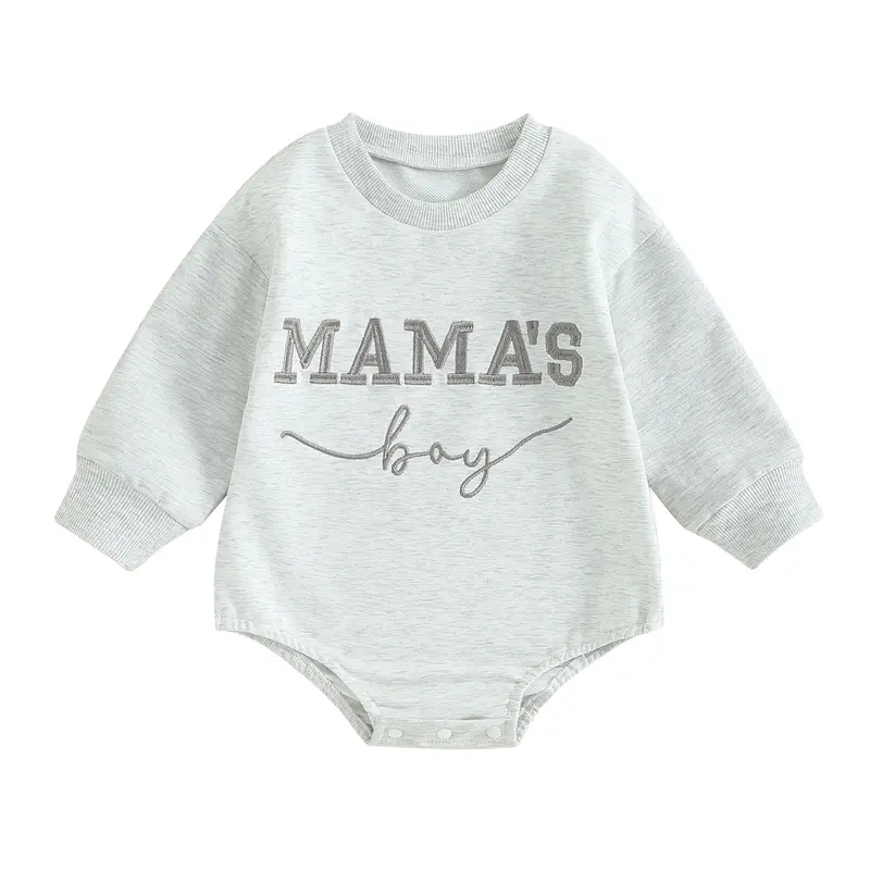 FOCUSNORM Newborn Baby Boy Romper Mamas Boy Onesie Sweatshirt Long Sleeve Oversized Bodysuit Infant Fall Romper