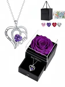 Blazing Heart Mother’s Grace · Dual Soft Vows Premium MOM heart-shaped gem necklace.Paired with a purple preserved rose gift box.Ideal gift for birthdays, Mother’s Day and Valentine’s Day. Zircon Necklace