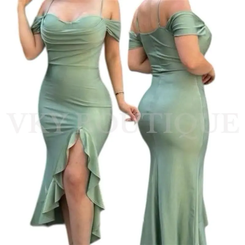 Off-Shoulder Ruffle Hem Midi Dress