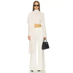 SRG Jetta Cashmere Draped Scarf Turtleneck in Cream