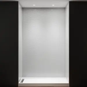 Huck-C Solid Surface 32D x 60W x 96H Shower Wall Panel Surround, Quick Install,Cuttable,Textured Concrete