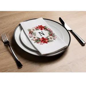 Disposable Paper Guest Towel with Christmas Holiday Napkins Flower Monogram "N" - Pack of 16