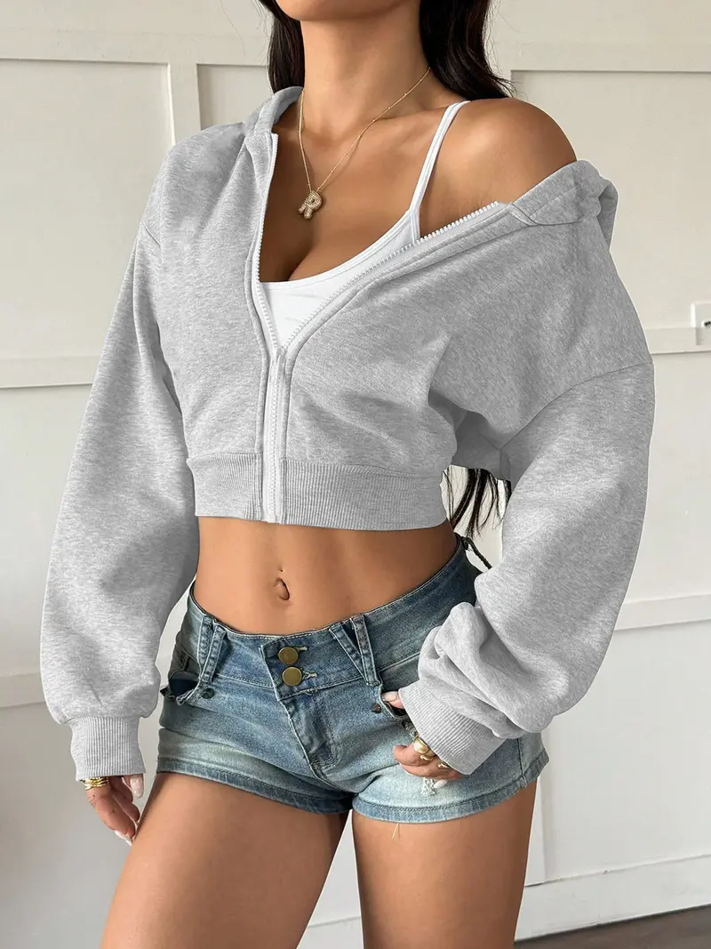 Women's Cropped Zip Hoodie Coat, Regular Fit Casual Streetwear Top, for Fashion Daily Wear