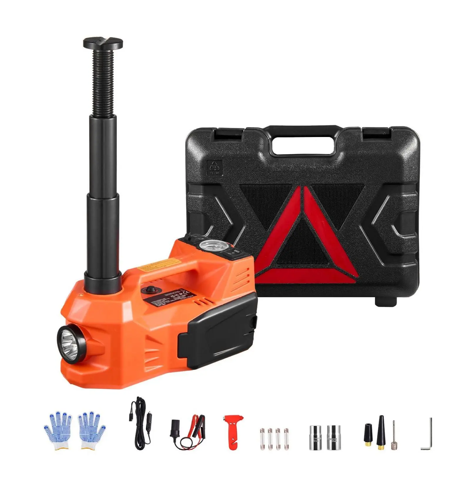 Electric Car Jack 5 Ton, 12V Scissor Jack with Inflator & LED Light With Configured Inflatable Function Without Impact Wrench