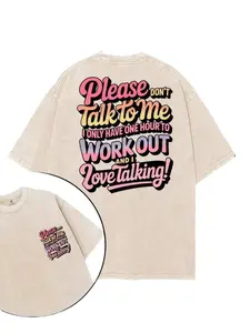 Please Dont Talk To Me Workout Graphic Tee Vintage Retro Washed T shirt Oversized Unisex Streetwear Gymer Fitness Shirt for Women Funny Gym Gift