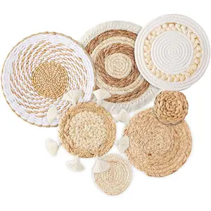 Boho Style Woven Wall Hanging Basket Set, 7 Counts/set Handmade Wall Hanging Decor, Wall Art for Home Living Room Bedroom Kitchen, Ornaments