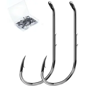Baitholder Fishing Hooks 50Pcs Bait Holder Hooks Offset/Double Barbed/Long Shank/Down Eye for Soft Live Baits Saltwater