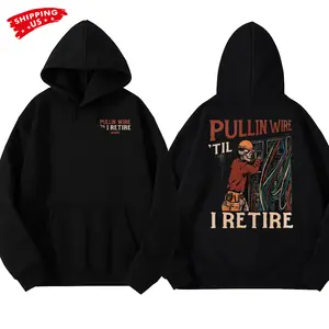 Electrician Hoodie, Pullin Wire Till I Retire Graphic Hoodie, Workman Trade Hoodie for Electricians & Linemen, Gift for Electrical Workers