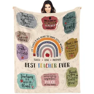 Best Teacher Ever Blanket - Teacher Appreciation Gifts from Students - Inspirational Quote Fleece Throw Blanket for Educators, Mentors, Preschool & Elementary Teachers - End of School Year, Christmas, Retirement Gift
