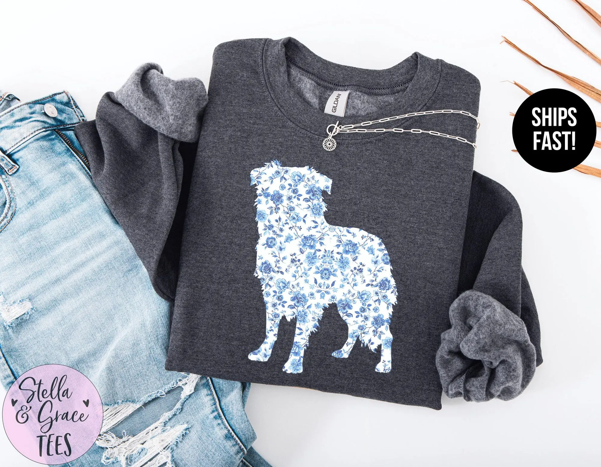 Blue Toile Australian Shepherd Sweatshirt Hoodie, Dog Lover Pullover, Cute Aussie Gift, Aussie Hoodie, Dog Mom Sweatshirt, Aussie Apparel