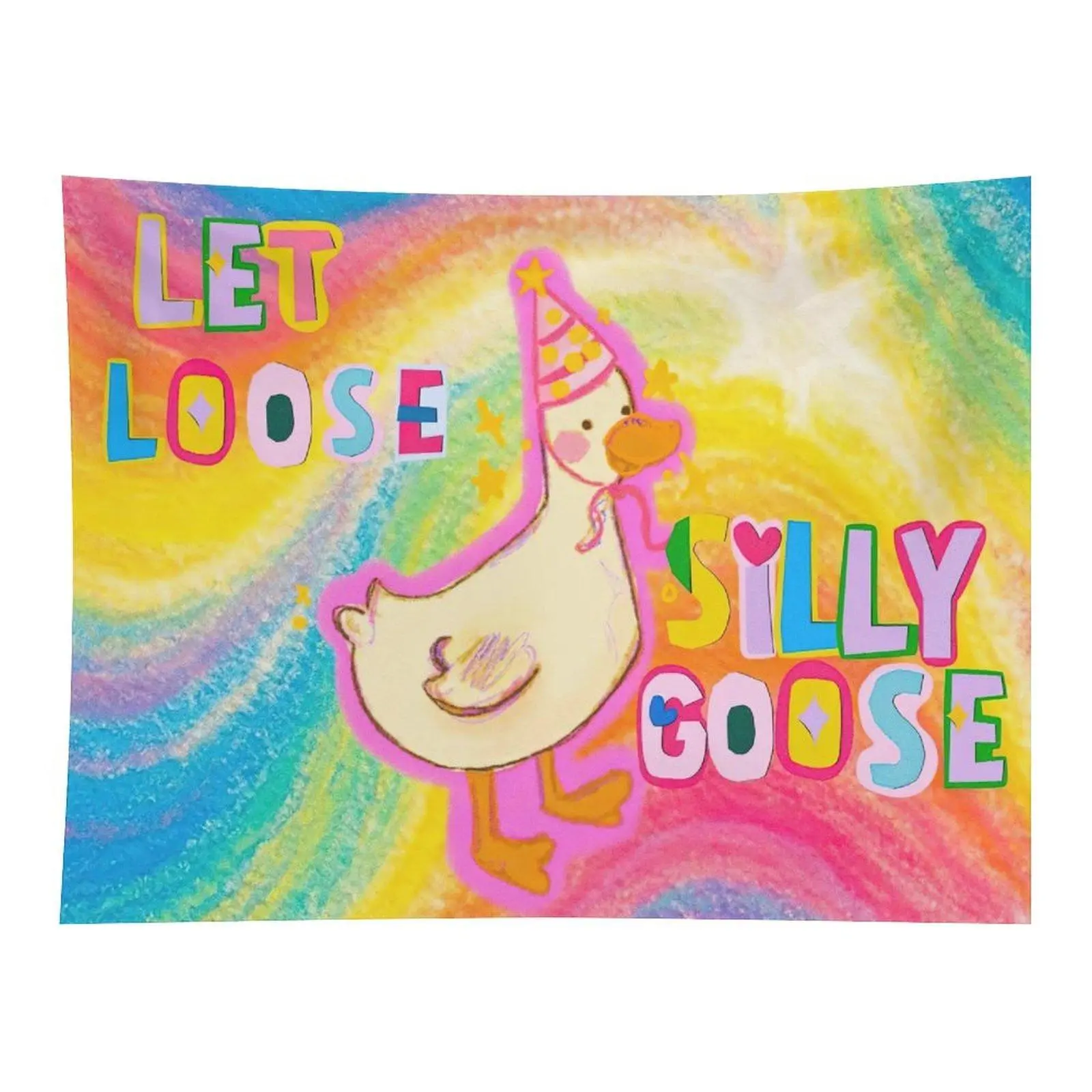 Silly Goose Tapestry Let Loose Rainbow Wall Hanging, Funny Cute Goose Poster Tapestry for Bedroom Dorm Decor