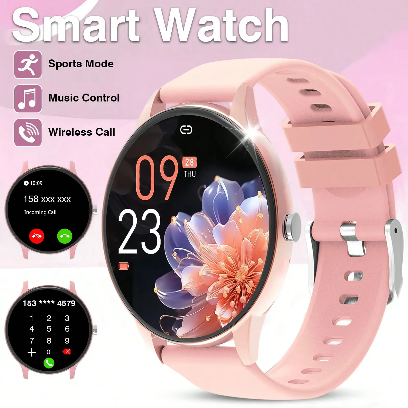 Unisex Smartwatch | Supports Bluetooth calling; features customizable watch faces, music control, weather forecasts, message notifications, and more. Stylish round dial—a perfect gift for the holidays.