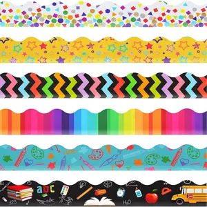 84 Pieces 83 Feet Classroom Bulletin Board Borders Scalloped Rainbow Bulletin Board Trim Adhesive Decorations Colorful for Chalkboard, 6 Designs(Classic Style)