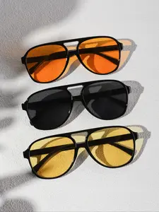 Unisex Vintage Double Beam Aviator Sunglasses, Trendy Casual Sunglasses for Everyday Use, Fashion Accessories for Outdoor Activities, Sunglasses for Driving