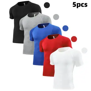 Men's 5-piece short sleeved suit suitable for fitness running, quick drying basketball training, tight fitting short sleeved sports quick drying clothes