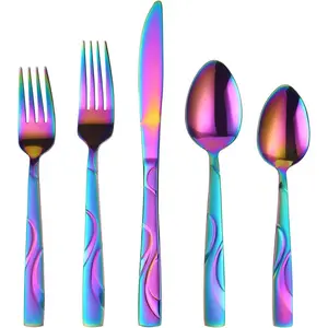 Rainbow Stainless Steel Flatware Set for 6,  Silverware Set with Fork Spoon , 30- Colorful Cutlery Tableware Set - Dishwasher Safe