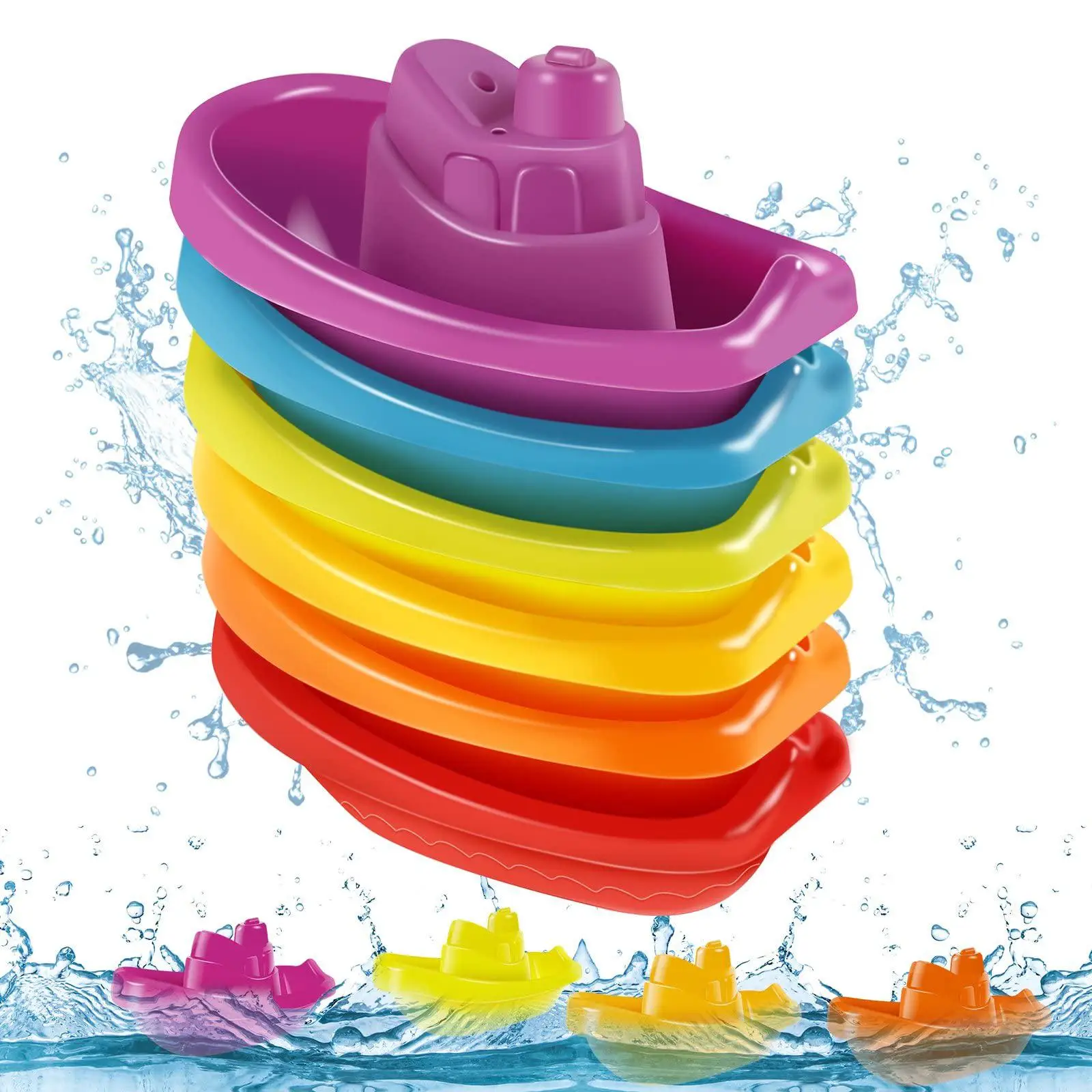 Random Color Baby Bath Toy, 6 Counts/set Floating Boat Toy, Stacking Fun Bath Toy, Floating Bath Toy for Pool & Beach