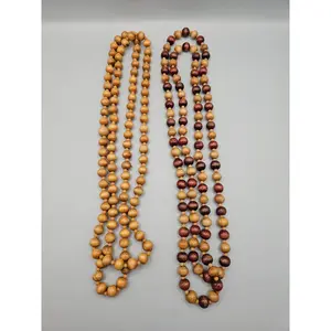 Vintage 24" Wood Bead Necklace – Natural Boho Style