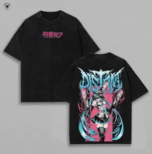 Chainsaw Miku Tee – Retro Double Print Anime Shirt – Vintage Oversized Otaku Gift