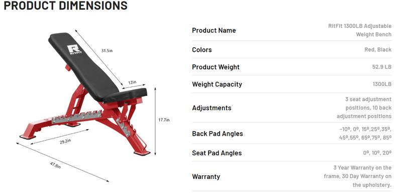 RITFIT Adjustable Weight Bench for Full Body Workouts, Incline, Decline, and Flat Settings - 1300LB Capacity Adjustable Foldable Adjustable Incline Home Gym Equipment Home Fitness Equipment RITFIT Adjustable Weight Bench for Full Body Workouts, Incline, Decline, and Flat Settings - 1300LB Capacity Adjustable Foldable Adjustable Incline Home Gym Equipment Home Fitness Equipment