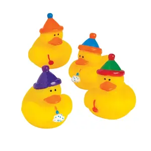 2" Happy Birthday Hats & Noisemakers Yellow Rubber Ducks - 12 Pc.