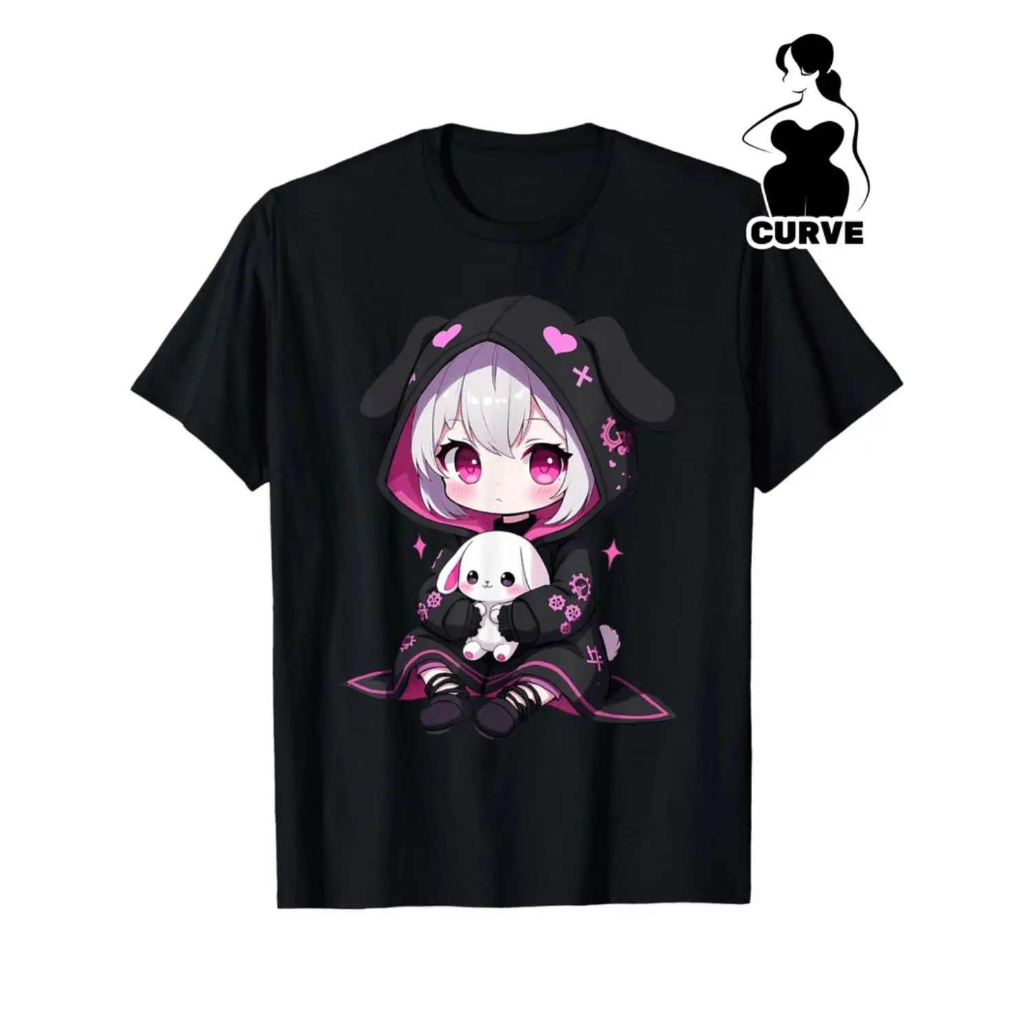 Summer plus size women'S loose clothingGoth Bunny Anime Cute E- Gothic Outfit Grunge T-Shirt-4