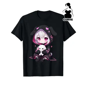 Summer plus size women'S loose clothingGoth Bunny Anime Cute E- Gothic Outfit Grunge T-Shirt-4