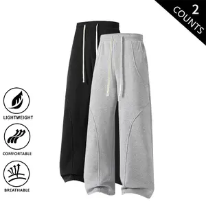 2-Pack Men’s American Casual Straight Sweatpants – Loose Fit, Drapey Fabric, Breathable & Comfortable Athletic Pants, Versatile Full-Length Style