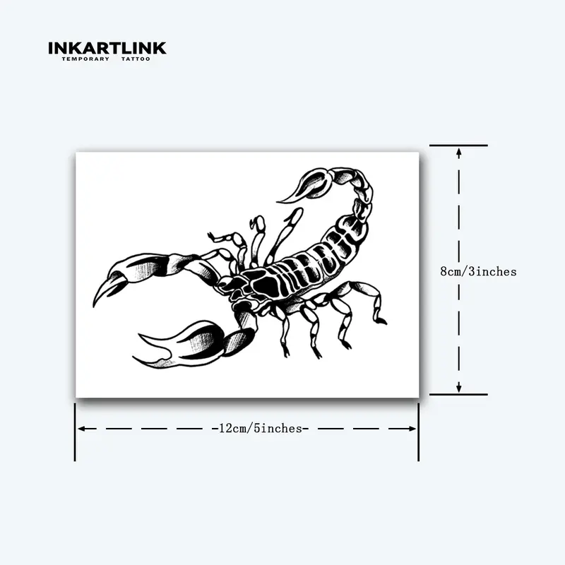 INKARTLINK Tattoo Tech, 2 Sheets Medium Semi Permanent Tattoo, Adult Art Design Temporary Tattoos, Lasts 1-2 Weeks, Waterproof, Realistic Look, No Adhesive, No Reflection (Scorpion Design)